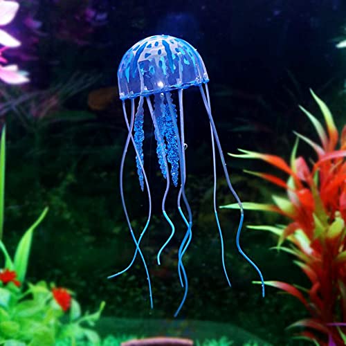 Qpets® 6PCS Fluorescence Jellyfish Ornament Decoration for Aquarium Fish Tank Artificial Silicone Decor Floating Accessories