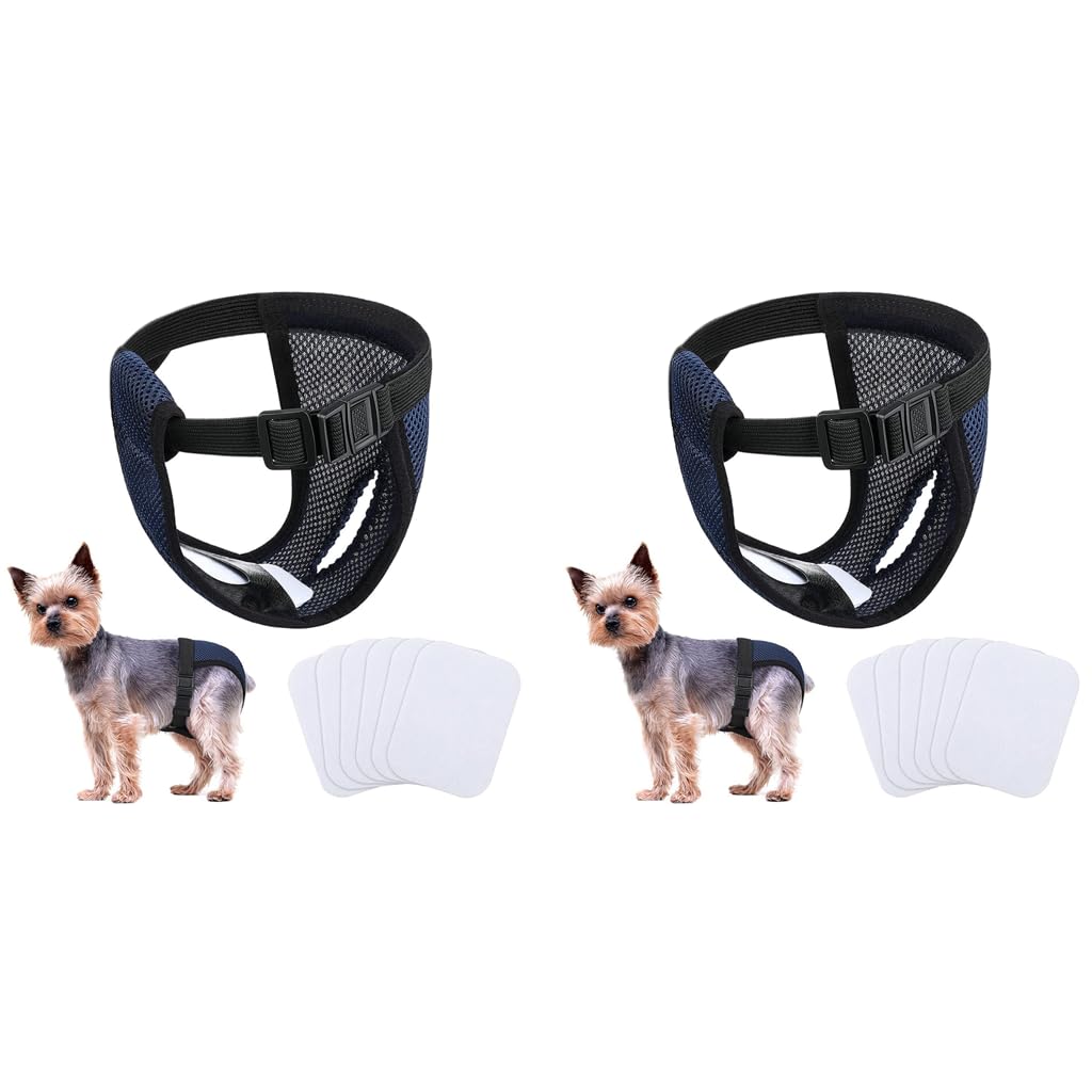 Qpets Pet Diapers for Female Dogs with 3 Absorption Cotton Pads and Breathable Mesh Fabric | Fits 13.7–16.9 in Waist 2pcs