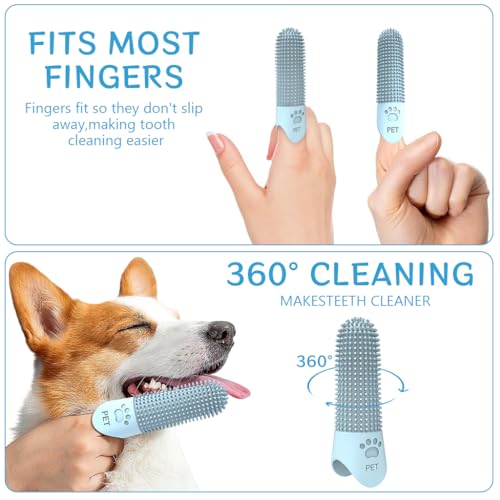 Qpets® Dog Finger Toothbrush, Food-Grade Cat Finger Toothbrush Pet Teeth Cleaning 360° High-Density Silicone Bristles, Effective Plaque Removal Versatile & Washable Pet Oral Care for Cat and Puppies