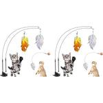 Qpets Cat Feather Toy for Interactive Play with Dual-Wire Wand and Suction Cup Base 2 PCS