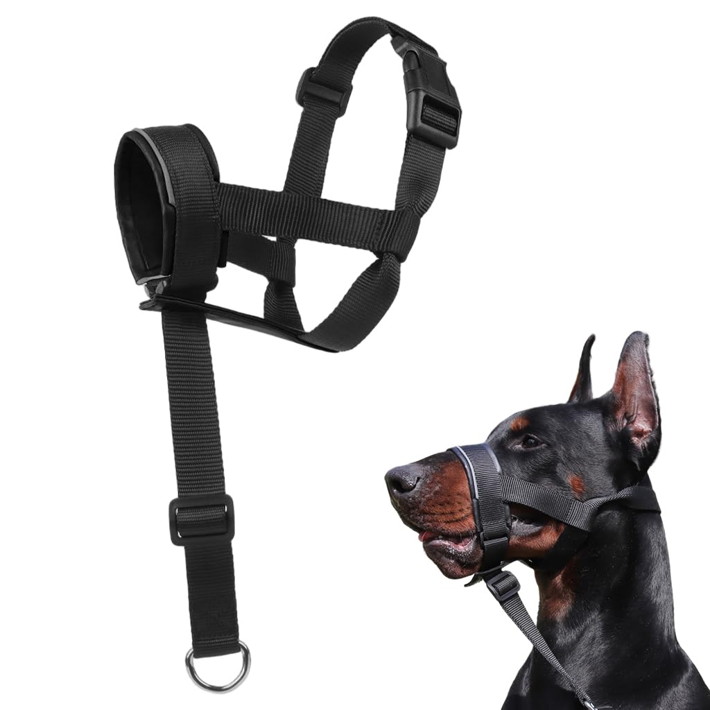 Qpets Dog Head Collar for Training Control with D-Ring and Quick Release Buckle | Adjustable Fit 30–60 cm with Soft Leather Liner for Small to Medium Dogs