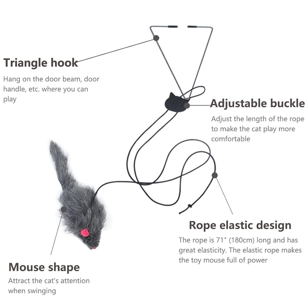 Qpets® Cat Teaser Toys Feather Hanging for Indoor Cats Interactive Elastic Rope Persian Soft with Plushed Mice Pendent 3PCS