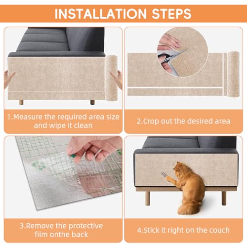 Qpets® Cat Scratch Pad Scratching for Cats Wall Scratcher Mat Cuttable Adhesive Pet for Cabinet Couch Floor 40x100cm 2PCS