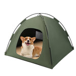 Qpets® Pet Tent for Cats & Small Dogs - Portable Foldable Indoor Outdoor Cat Tent & Dog House with Sunshade, Removable Cat Cave Bed for Camping, Beach, Park - Semi-Enclosed Hideaway-Green-M