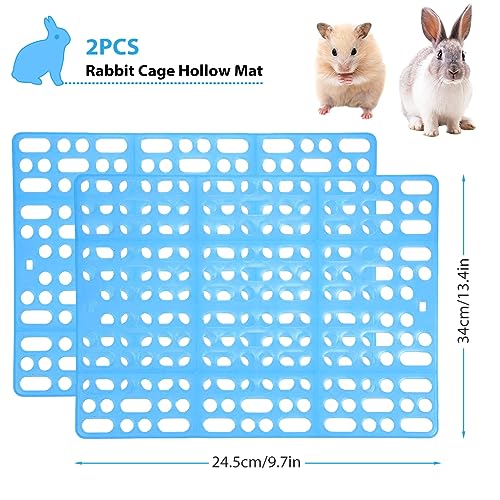 Qpets® 2Pcs Rabbit Cage Mat 9.8"x13.5", Hollow Plastic Small Animal Mat with 8 Clips, Dry & Hygienic Reusable Liner for Rabbit, Guinea Pig, Hamster, Easy to Clean, Anti-Accumulation Design