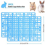 Qpets® 2Pcs Rabbit Cage Mat 9.8"x13.5", Hollow Plastic Small Animal Mat with 8 Clips, Dry & Hygienic Reusable Liner for Rabbit, Guinea Pig, Hamster, Easy to Clean, Anti-Accumulation Design