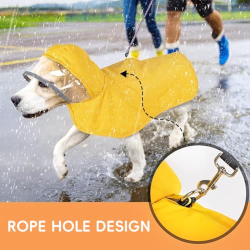 Qpets® Dog Rain Coat Monsoon-Proof Waterproof Design with Clear Wide Brim Hood Reflective Rim Adjustable Elastic Leg Belly Straps Lightweight Anti-Wind for Large Breeds Outdoor Hikes XL 3 PCS
