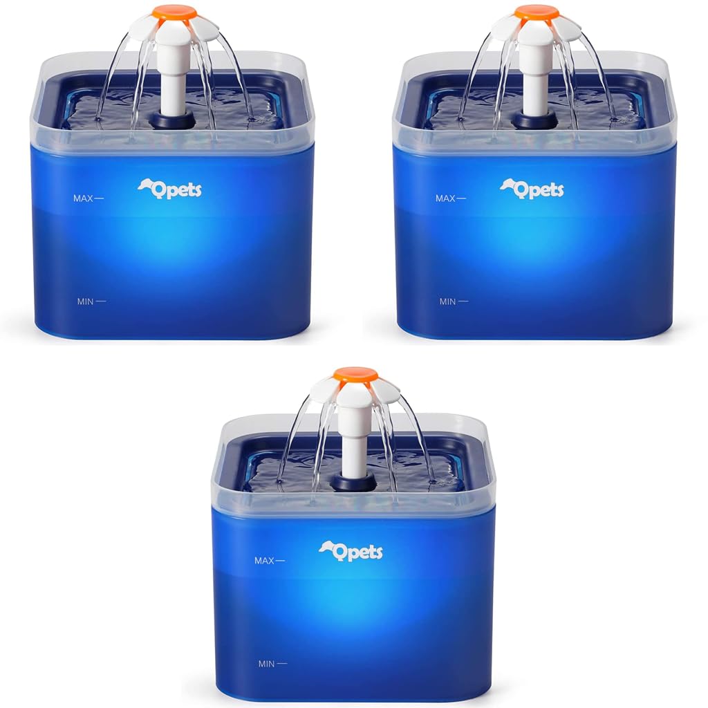 Qpets Cat Water Fountain 67oz 2.0L with LED Light featuring 3 Flow Modes and Quiet Pump