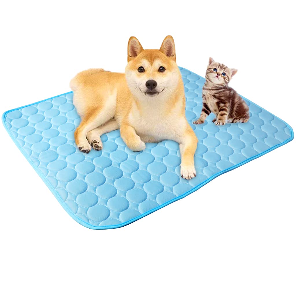 Summer Dog Cooling Mat Pet Sleeping Pad Cooling Mat Nylon Ice Silk Soft Water Absorption Pad Cat Beds Dog Bed Medium Size for Dog & Cat Waterproof Bottom (75 * 60cm, L)