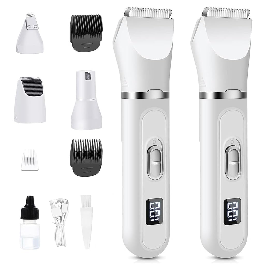 Qpets Dog Grooming Kit for Cats and Dogs with 3mm and 9mm Combs | Low Noise 4 in 1 Trimmer