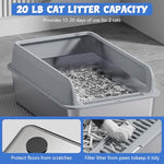 Qpets® Cat Litter Combo – Double Layer Waterproof Litter Mat (40x60cm) & Open Top Stainless Steel Litter Box with Scoop, 4 Non-Slip Mats, Odor Control, Easy Clean for Cats under 10kg (Grey)