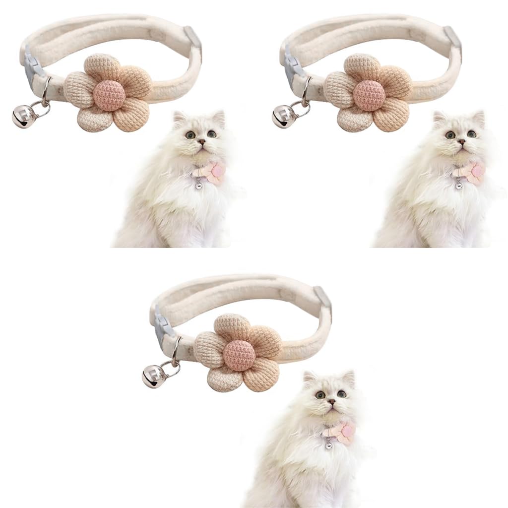 Qpets Cat Collar featuring Crochet Flower and Bell | Quick Release Adjustable 3PCS Set