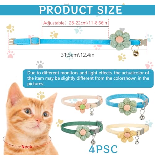 4Pcs Cat Collar Pet Collar Cute Flower Cat Collar with Bell, Lovely Cat Collar Quick Release Adjustable Cat Collar Soft Plush Collar Cat Gift Cat Collar