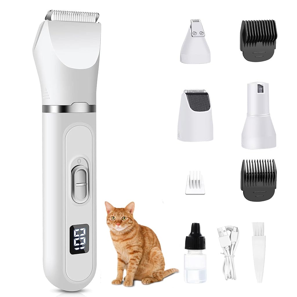 Qpets Dog Grooming Kit for Home Trimming with 3mm and 9mm Combs featuring Low Noise Motor | USB Rechargeable