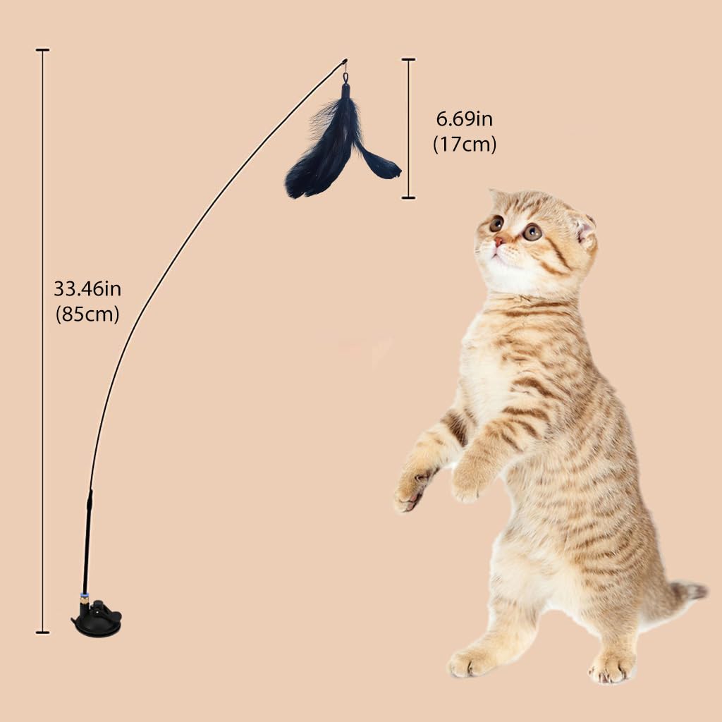 Qpets Cat Teaser Combo for Indoor Cats with 1.8m Adjustable Elastic Rope and Feather Toy