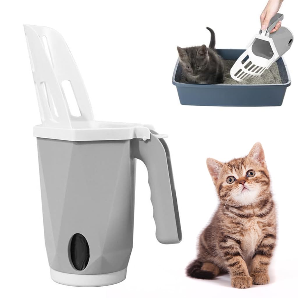 Qpets Cat Litter Shovel for Easy Cleaning with Integrated Waste Bin and Bag Dispenser | 3 in 1 Tool