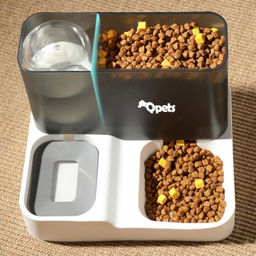 Qpets® Polypropylene 2 in 1 Automatic Food Feeder and Water Dispenser 3L Cat Food 1L Auto Dog for Pets Puppy Kittens 23 X 25 X 23 Cm 3 PCS