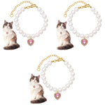 Qpets Jewelry Cat Collar for Photoshoots with Pink Rhinestone Heart Charm & Pearls | Adjustable 20–25 cm