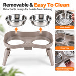 Qpets Elevated Dog Bowl Stand, Size L, Two Stainless Steel Bowls, Drip Tray and Non-Slip Base