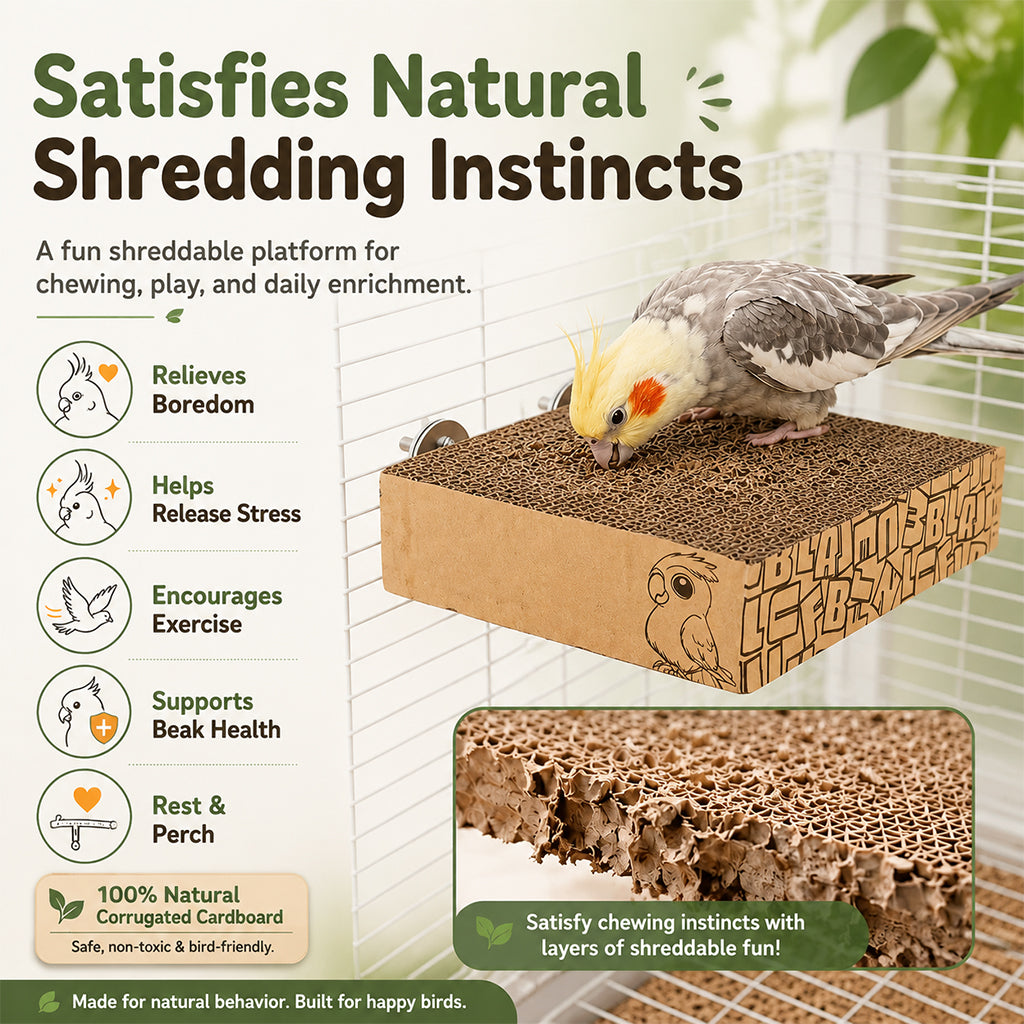 Qpets Bird Chew Toy and Resting Perch Platform for Small Birds, Natural Cardboard Material