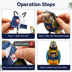 Qpets Bird Flight Harness with Leash, M, 20cm Back Girth, Denim Vest for Medium Parrots