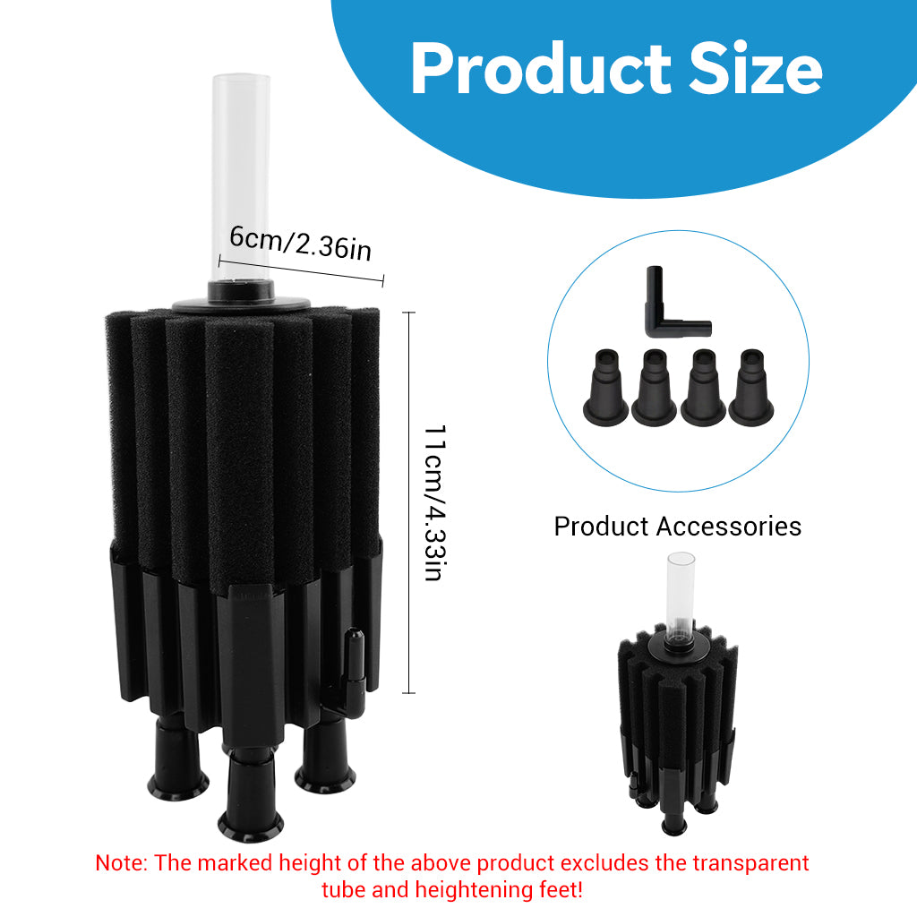 Qpets Aquarium Sponge Filter with Quiet Air-Powered Operation, Bio Balls and Two Sponges for Tanks