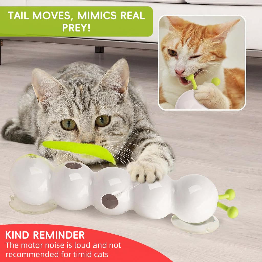 Qpets Electric Cat Teaser Toy with Strong Suction Cup and USB Rechargeable Caterpillar Design