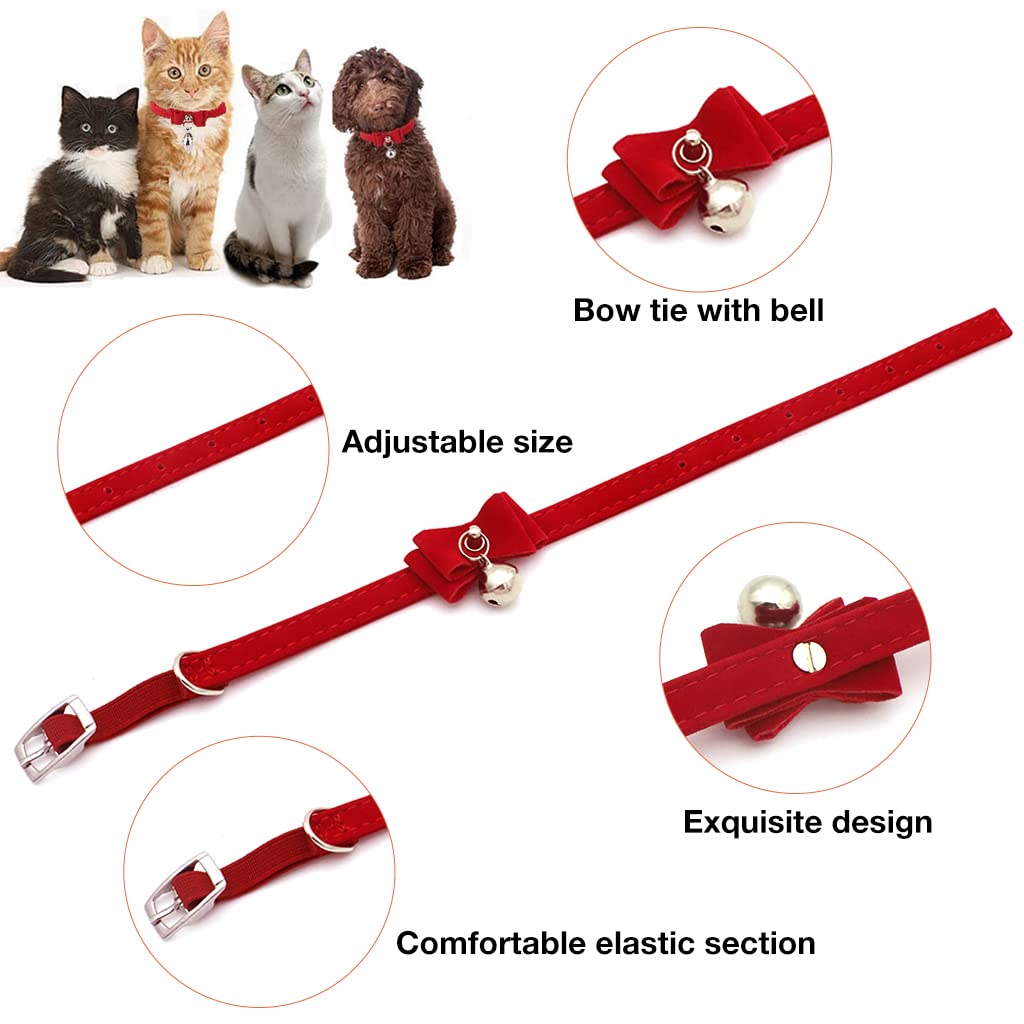 Qpets Cat Collar Combo with Bell and Breakaway Buckle featuring 33.5CM Velvet Red Design | Adjustable Gift Set for Small and Medium Cats