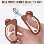 Qpets® Cat Nail Cutter for Persian Cats - Cute Bear Handle Design, Stainless Steel Trimmer with Crescent Blade & 2mm Hole, Brown Portable Nail Clipper for Small Pets Grooming (2Pcs)