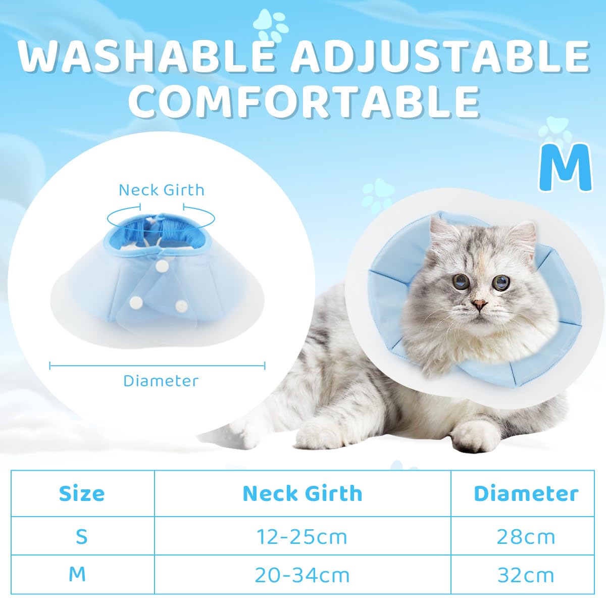 Cat Cone PVC Cat Recovery Cone with Soft Pillow, After Surgery for Anti-Licking Cat Cone, Surgery Recovery Cone for Small Pet (S, 12-25 cm)