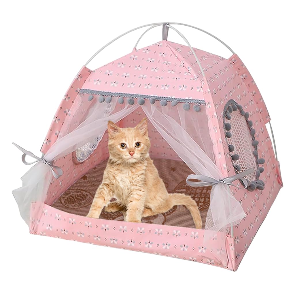 Qpets Pet Princess Tent House for Cats and Small Dogs with Lace Design and Breathable Mattress