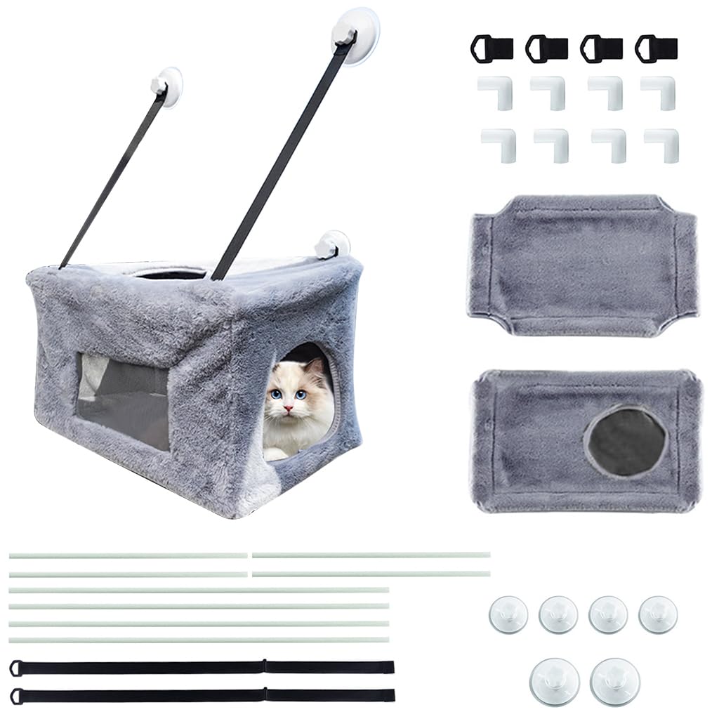 Qpets Cat Hanging Bed for Windows featuring Dual Hole Access and 4 Suction Cups | 31x50x28cm Plush Cat House