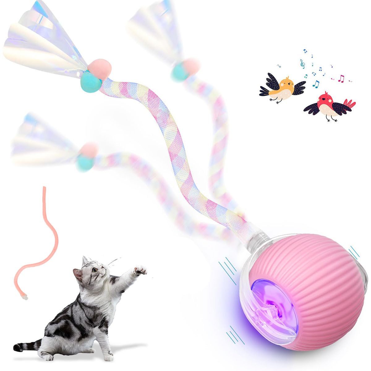 Qpets Electric Cat Ball Toy for Indoor Play with LED Light and Chirping Sounds | USB Rechargeable