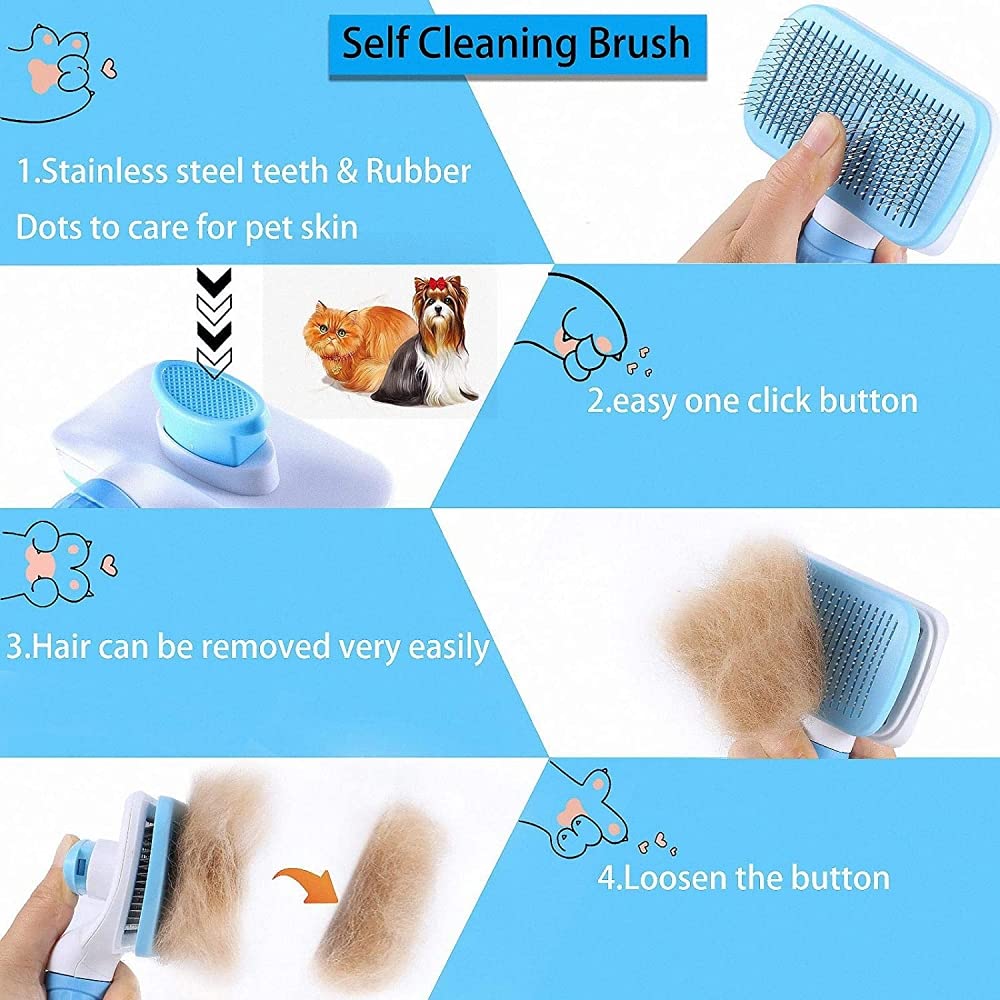 Hair Brush for Dog and Cat, Dog Brush for Hair, Cat Comb, Dog Hair Brush, Dog Comb, Cat Brush for Hair Grooming, Self-Cleaning Brush for Removes, Short or Long Haired Cats(Yellow)