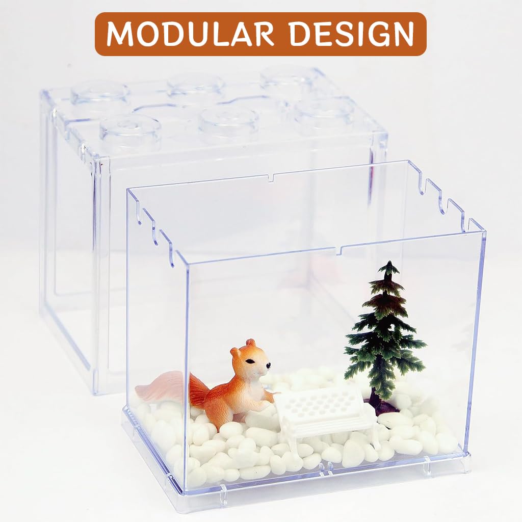 Qpets Small Betta Fish Tank for Desktop Use featuring Stackable Design and 12x8x10.5cm Size | Clear Plastic Mini Aquarium