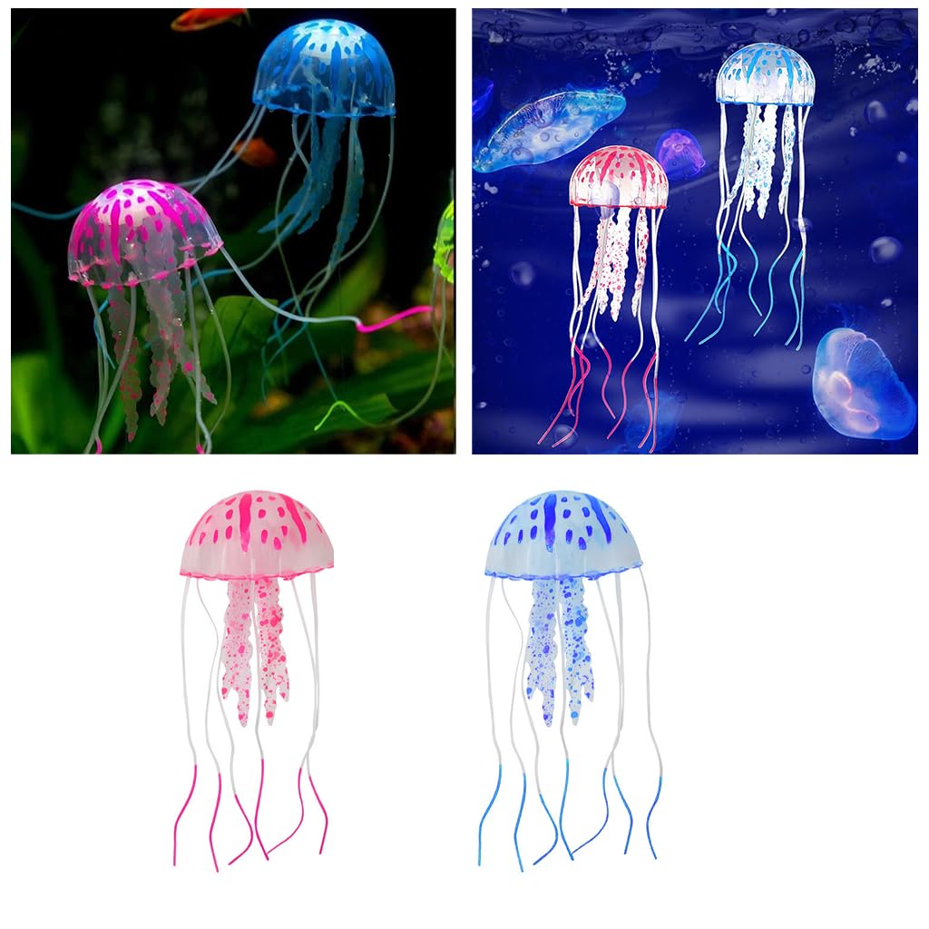 Qpets Realistic Silicone Jellyfish Aquarium Decorations for Fish Tanks featuring Floating Fluorescent Effect | Safe for Freshwater and Saltwater