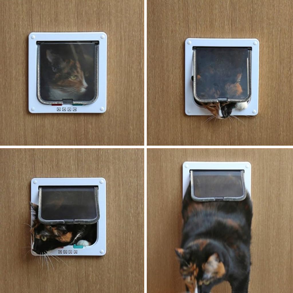 Qpets Cat Door for Small Pets with 4 Way Locking Flap 25×23.5×5.5cm | 3 Pcs Set