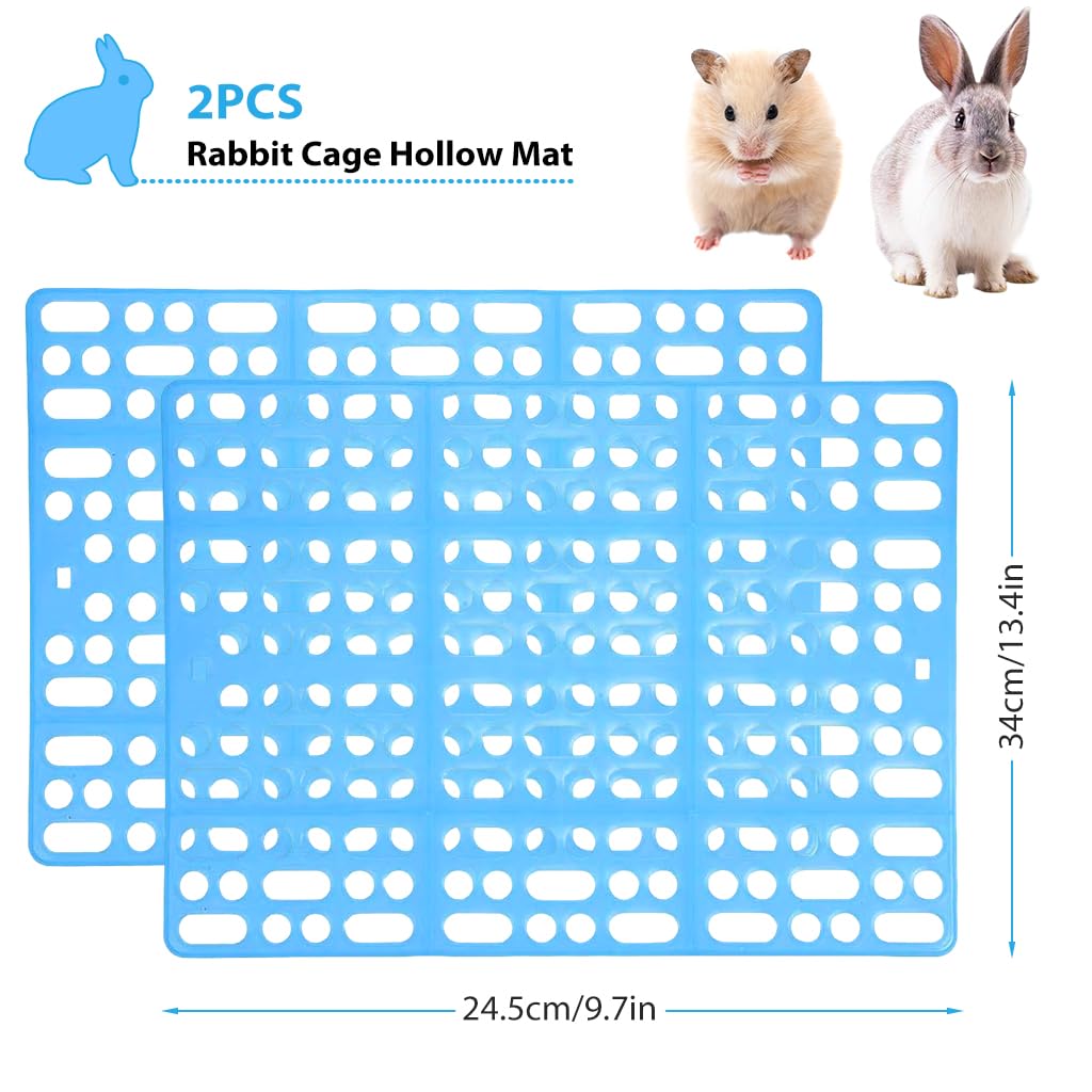 2pcs Rabbit Cage Mat Hollow Mat for Rabbit Cage 9.8 by 13.5 inches, Small Pet Cage Plastic Mat with 8pcs Fixed Clip, Cage Dry Mat for Rabbit, Guinea Pig, Hamster