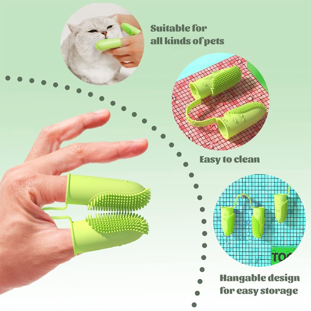 Qpets Two Finger Dog Toothbrush for Teeth Cleaning with Soft TPU Sleeve and Densed Bristles | Gentle Dental Care for Puppies and Cats
