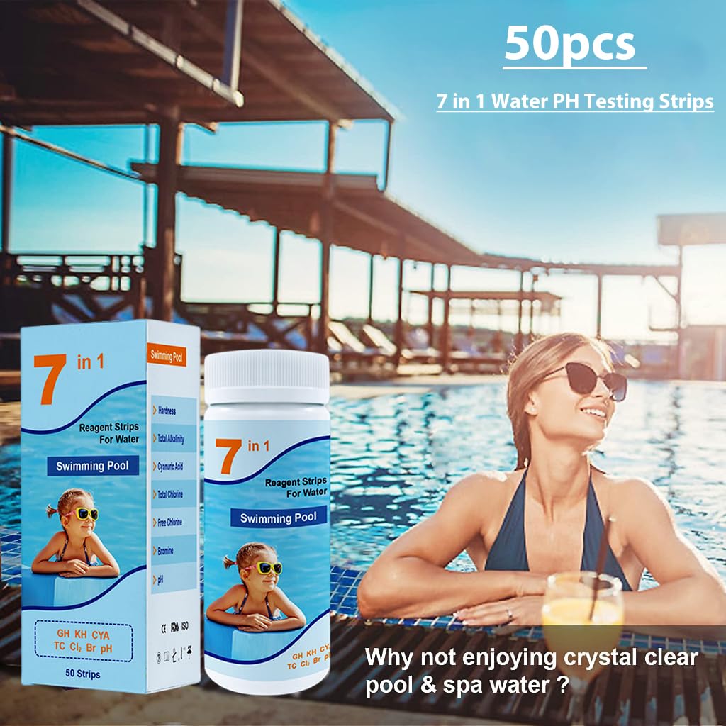 Qpets Pool Test Strips 7 in 1 for Spa and Hot Tub with 50 PET Strips | Fast 30s Results