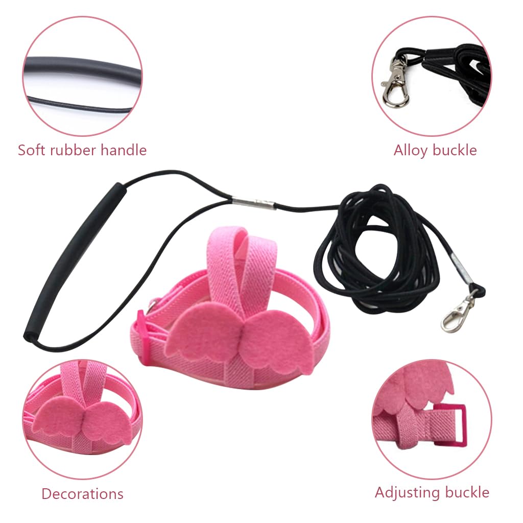 Qpets Parrot Bird Harness for Outdoor Flight with 2m Elastic Leash and Angel Wings | Pink M