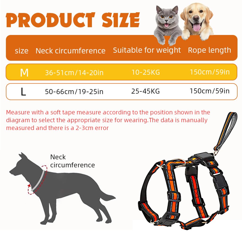 Qpets No Pull Dog Harness for Daily Walks with 59 inch Retractable Leash and Reflective Strips