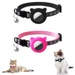 Qpets Cat Collar for Cats and Kittens with Silicone Airtag Holder 8.7–10.8 in | Soft Polyester Black and Pink