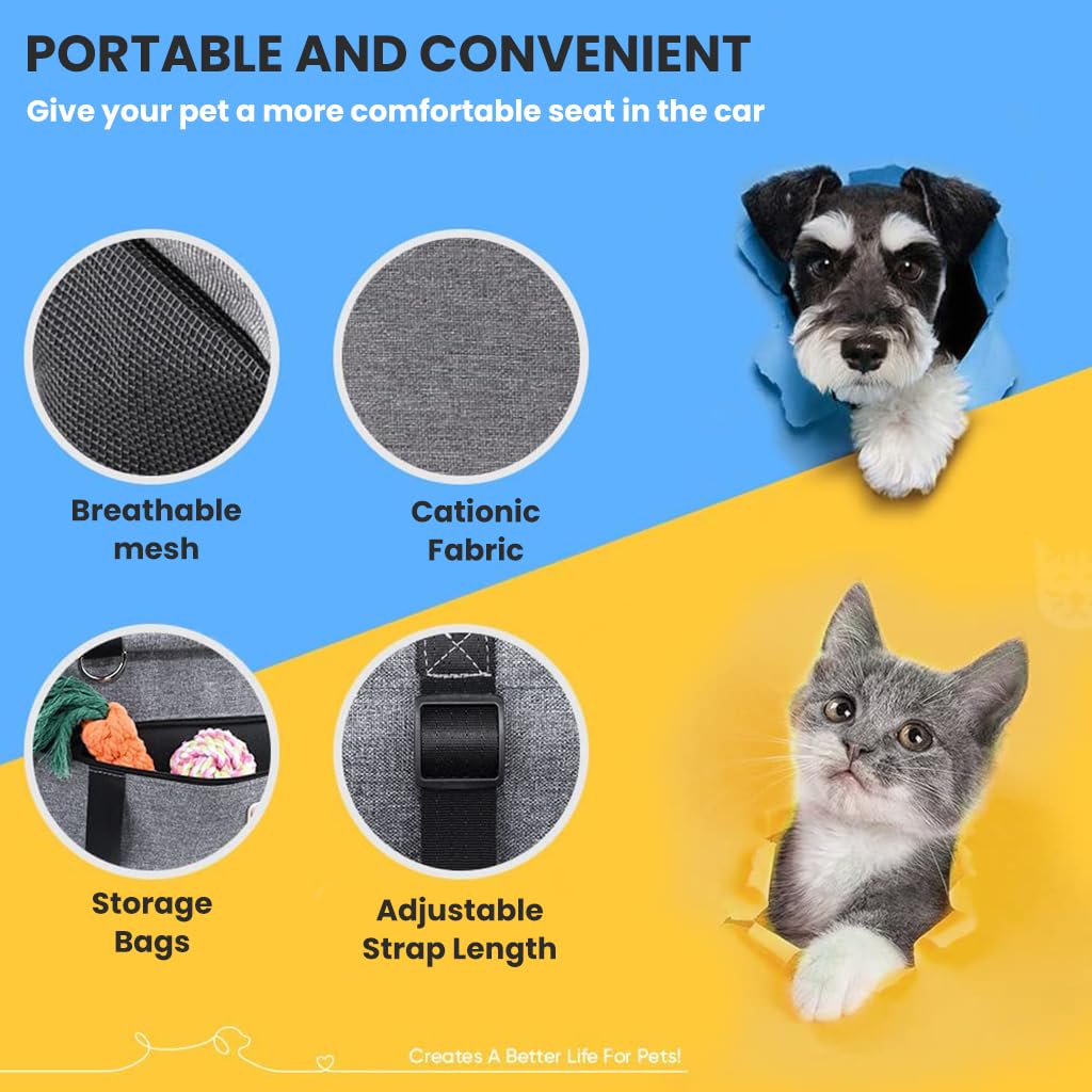 Qpets Dog Car Seat for Travel with Harness Straps and Waterproof Pad 15.75×13.38×9.8 in | Fits Small Pets