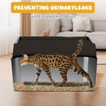 Qpets Stainless Steel Cat Litter Box for Large Cats 50x28x35cm with Elevated Anti‑Splash Guard | Easy to Clean