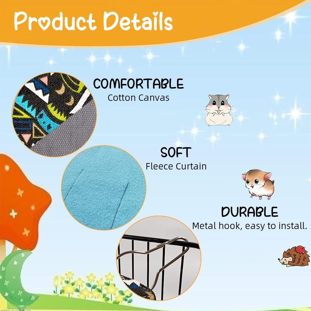 Qpets Hamsters Hammock Corner for Small Pets with 11.8 in Tassel Curtains | Easy Install Blue Hideout 30x30x42 cm