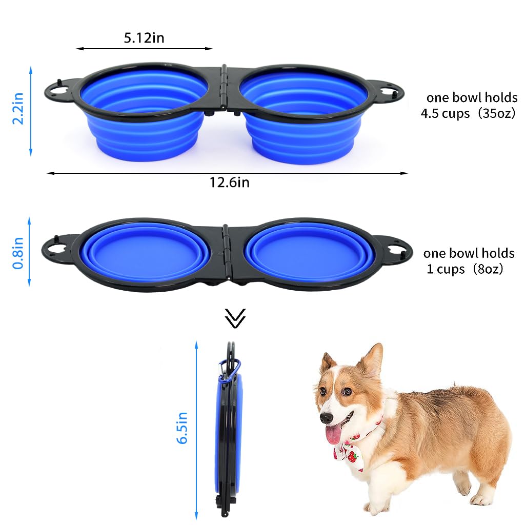 Qpets Dog Bowl for Travel and Hiking featuring 2 in 1 Bifold Design with Carabiner | Food Grade Silicone