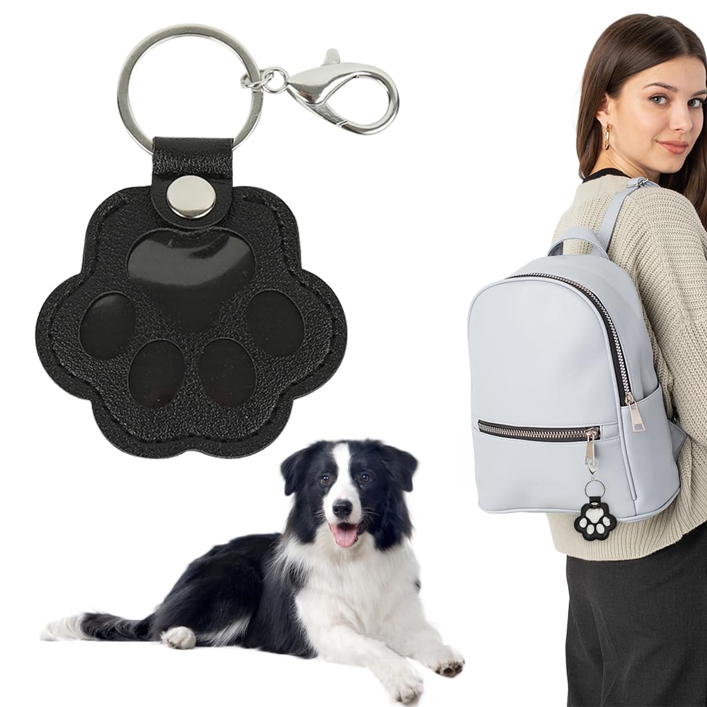 Qpets Pet Fur Storage Pocket Keychain with Clear Claw Window & Metal Clasp | Black PU Remembrance Gift