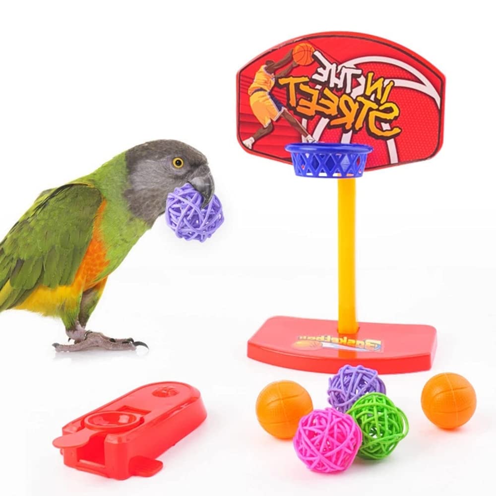 Qpets Bird Toys Set for Parrot Training with Skateboard Cart and Basketball Hoop | 7PCS Safe Plastic Accessories