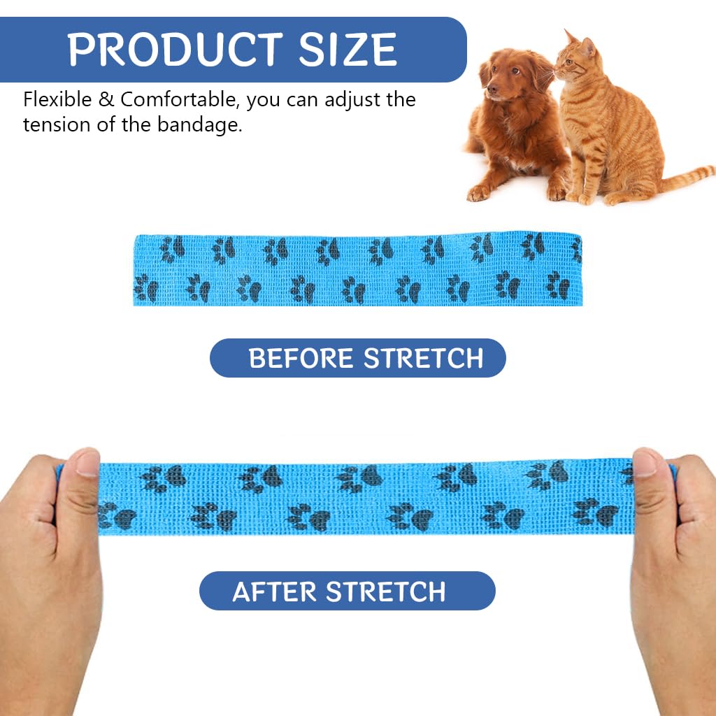 Qpets Dog Bandages for Injury Recovery with Self Adhesive Waterproof Wrap 6pcs 4.5m | Breathable Non Woven Paw Print Design